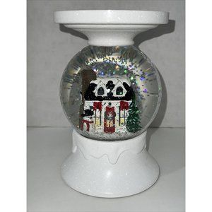 Bath & Body Works 2022 Water Globe Holiday House Pedestal 3 Wick Candle Holder